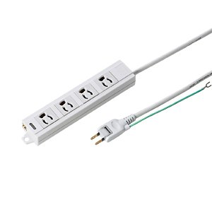 【クリックで詳細表示】【SANWASUPPLY】3P・4個口・2P(アースコード付)スイングプラグ5mコード・抜け止め・通電ランプ・マグネット付電源タップ TAP-MG341N2P-5