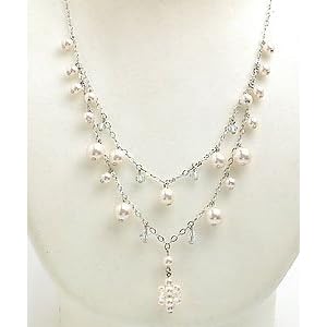 【クリックで詳細表示】センタースワローくす玉下がりパール2連ネックレス シルバー