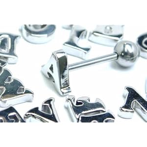 【クリックで詳細表示】アルファベットバーベル/14ゲージ：(内径)11.2mm/(ボール)8mm/(デザイン)F