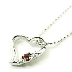 【クリックで詳細表示】[シアーズ] Sears 1月誕生石ガーネット×天然ダイヤ ラブハートネックレス シルバー925(プラチナコーティング) ケース無料 保証カード付 E1491-01
