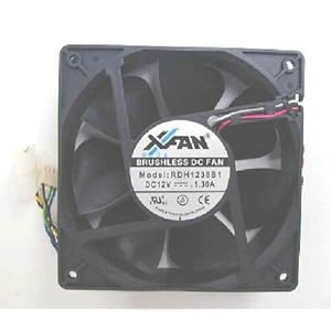 【クリックで詳細表示】X-Fan12cm角×38mm超高速回転(色/黒・リブ無) ミネベア製ボールベアリング仕様 2ボールベアリング、スピードセンサー付 3800rpm/52db ファンモータ RDH1238NMB38