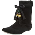 ALL BLACK Indian Bootie Cow Suede Soft Tie Bootie