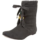 ALL BLACK Indian Bootie Cow Suede Soft Tie Bootie