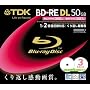 TDK �^��p�u���[���C�f�B�X�N 50GB BD-RE(�J��Ԃ��^��p) 2X �z���C�g���C�h�v�����^�u�� 10mm�P�[�X 3���p�b�N BEV50PWA3S
