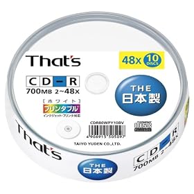 ���z�U�d�� That's CD-R�f�[�^�p 48�{��700MB �v�����^�u�� �X�s���h���P�[�X10���� CDR80WPY10BV