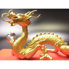  風水の願い黄金龍 天然水晶玉 水盃付風水晶・Lappy 