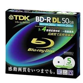 TDK �^��p�u���[���C�f�B�X�N BD-R DL 50GB 1-4�{���Ή� �z���C�g���C�h�v�����^�u�� 5������ 5mm�P�[�X BRV50PWB5S