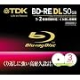 TDK �f�[�^�p�u���[���C�f�B�X�N 50GB BD-RE(�J��Ԃ��^��p) 2X �z���C�g���C�h�v�����^�u�� 10mm�P�[�X 3���p�b�N BED50PWA3S