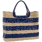 Magid Fancy Stripe Straw Tote