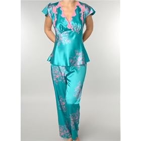 Microsatin flutter sleeve PJ with lace applique by Betsey Johnson