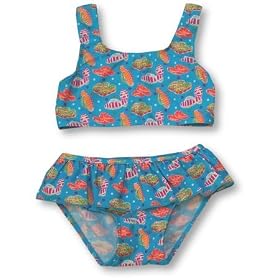 Plaid Fish Toddler Girls 2 Piece Swimsuit With Flip Flop Print by Globaltex