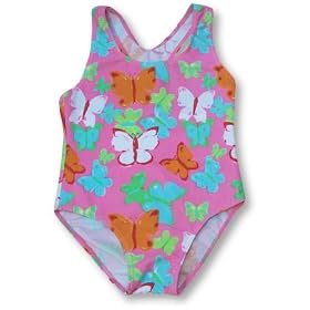 Plaid FIsh Girls Pink Swimsuit With Butterflies by Globaltex