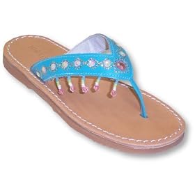 Kid Express Toddler Girls Turquoise Leather Flip Flop With Beads ~ Julie by A.N.T. Originals