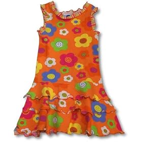 Girls Orange Three Tiere Dress ~ Retro Floral by Globaltex
