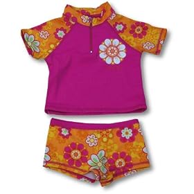 Plaid Fish Girls Fuchsia And Orange Two Piece Surf Set by Globaltex