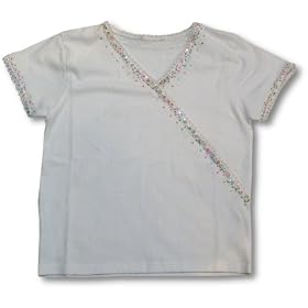 Girls White Crossover Tee With Bead Trim by Globaltex