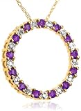 10k Yellow Gold Amethyst & Diamond Circle Pendant, 18"
